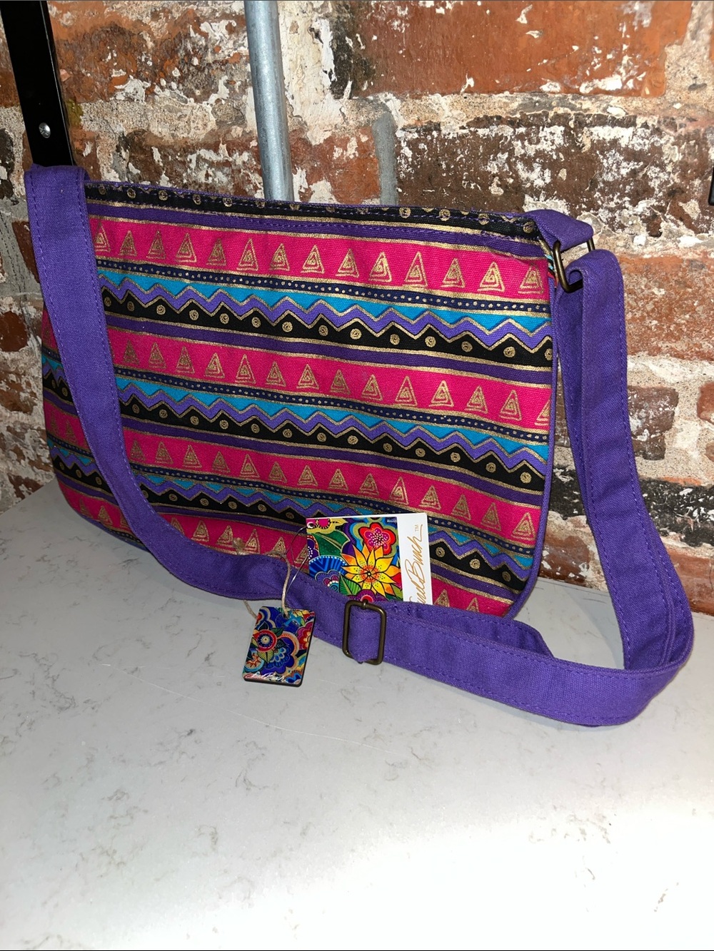 Laurel Burch Multicolor Floral Crossbody with Purple Strap - Picture 10 of 13